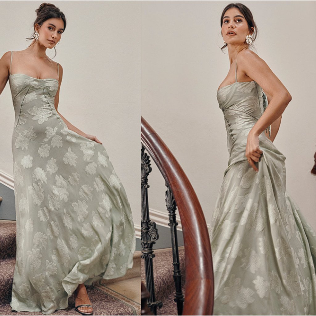 House of CB | Dresses | House Of Cb Seren Pistachio Floral Lace Back Maxi  Dress Nwot | Poshmark